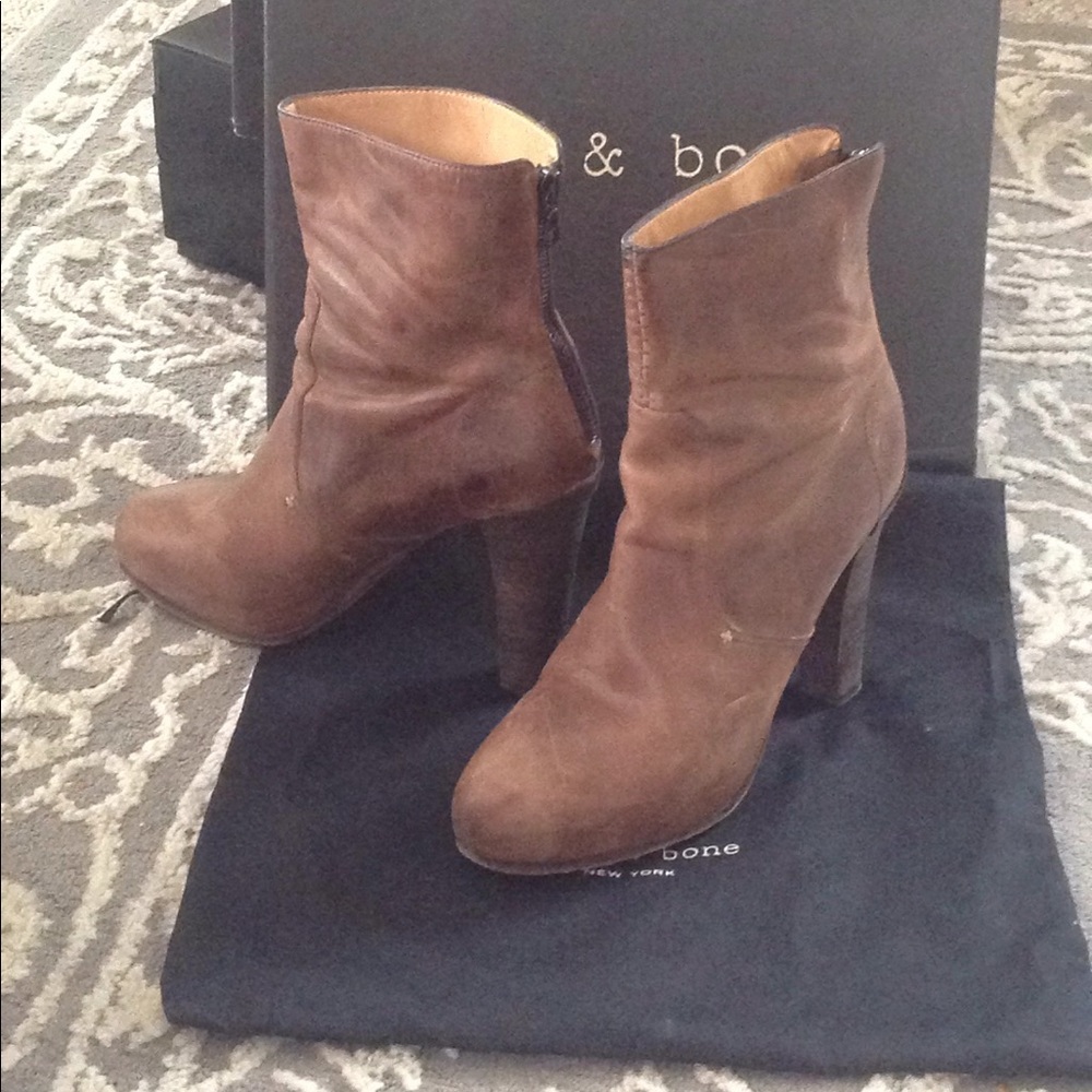 Rag and Bone booties, brown leather, zip back 37